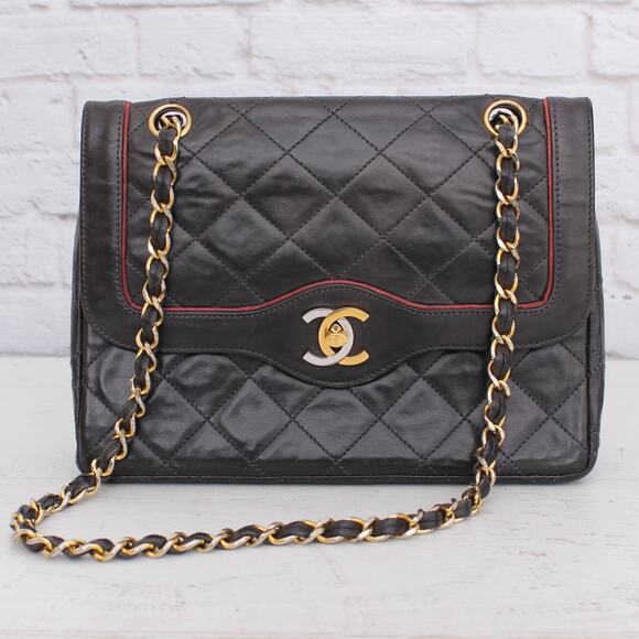 Chanel Paris Limited Two Tone Double Flap Black Lambskin Shoulder Crossbody - Picture 1 of 12